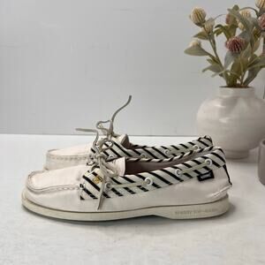 Sperry Authentic Original 2-Eye Bionic Striped Boat Shoe WhiteSTS84564 Women 6.5